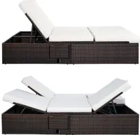 CASARIA® Sonnenliege 2 Personen mit Klapptisch 7cm Auflagen Wetterfest Gartenliege 400kg Belastbar Liegestuhl Verstellbar Braun Creme 196x116cm