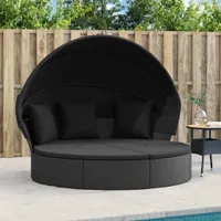 vidaXL Vonkajšie lôžko so strechou a vankúšmi Black Poly Rattan