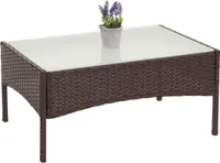 Poly-Rattan Garden Table Halden, Boční stolek se skleněnou deskou  hnědá skvrnitá