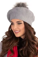 Vivisence Elegante Baskenmütze Damen mit bommel Universalgröße - Mütze Damen Frauen Strickmütze herbst warm Kopfbedeckung klassisch Wintermütze - Grau