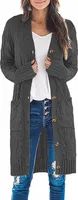 ASKSA Damen Langarm Strickjacke Strick Mantel Zopfstrick Sweater mit Knopfleiste und Taschen, Dunkelgrau, L