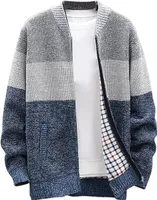 ASKSA Herren Stehkragen Strickjacke Warm Fleece Gestrickt Cardigan Wintermantel mit Reissverschluss Mantel, Grau, L