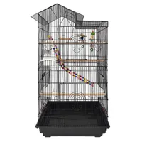UISEBRT Vogelkäfig mit Vogeltreppe, 4 Futtertrog und Spielzeug, 46 x 35,5 x 99 cm, Schwarz – Ideal für Papageien, Sittiche und Vögel