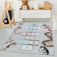 Carpetsale24 Kinderteppich Hüpfkästchen Design Jungen Teppich Mädchen, Spielteppich Kinderzimmer Teppich, Robust Grösse 140x200 cm