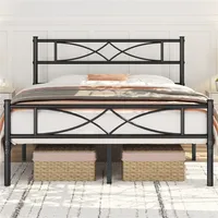 Yaheetech Metallbett Bettgestell 140 x 200 cm, Bettrahmen mit Flügelmuster Kopfteil, Schwarz