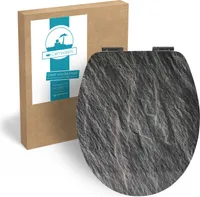 Calmwaters® WC Sitz mit Absenkautomatik, Stein-Motiv Splinter Stone, Holzkern Toilettendeckel, Fast-Fix, Metallscharnier, universale O-Form, ovaler Klodeckel, Toilettensitz Stein, Anthrazit, 26LP5013