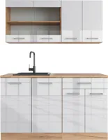 Jednolôžková kuchyňa Vicco R-Line, 140 cm bez pracovnej dosky, biela vysoký lesk/dub Goldkraft
