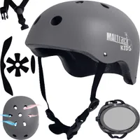 MalTrack Detská cyklistická prilba 51-54 cm Nastaviteľná cyklistická prilba pre chlapcov Dievčatá Prilba na bicykle Skateboardy Grey