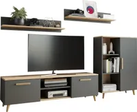 MATKAM Wohnwand Wohnzimmermöbel-Set Oslo, 4-teilig, 1 x TV-Kommode H47x B150 x T40 cm, 1 x Wohnzimmerkommode H112 x B80 x T30cm, 2 x Hängeregale H20 x B100 x T20 cm (Anthrazit-Artisan Eiche)