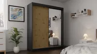 2-türig Kleiderschrank mit Lamellen VOID, Schwebetürenschrank mit Spiegel, 2-türig Schrank (Farbe: Schwarz, Breite: 180 cm)