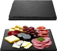 Navaris Schiefer Teller Platzset 4-teilig inkl. Kreide - 38x28cm Schieferplatten 4x Servierplatte - Servierteller Schieferplatte Sushi Geschirr eckig