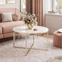 CIRI-X runder Couchtisch mit goldfarbenem Chromgestell Gold Chrom / Weiß Hochglanz