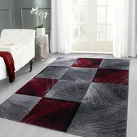 Modern Kurzflor Teppich Wohnzimmer Abstrakt Kariert Design Schwarz Pflegeleicht, Grösse:200x290 cm