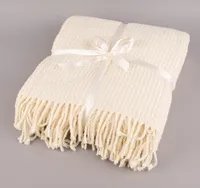 Kuscheldecke mit Waffelstruktur und Fransen creme 150x200cm