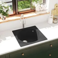 vidaXL Küchenspüle mit Überlauf Schwarz Granit