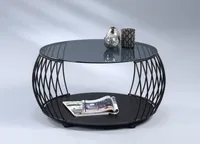 M2 Kollektion Couchtisch - Grauglas - Metallgestell - Ø 80 cm - mit Rollen