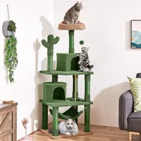 Yaheetech Kaktus Kratzbaum XL, 158 cm hoch, Katzenbaum mit Aussichtsplattform Katzenhöhlen Sisalstämmen, Grün/Braun
