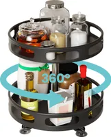 Heikoeco®360°gewürz organizer drehbar, drehteller organizer,drehteller kühlschrank,drehteller küche,gewürzkarussell drehbar(2 Ebene, Schwarz)