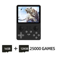 Powkiddy RGB20S Tragbare Handheld-Spielekonsole, 3,5-Zoll-IPS-Bildschirm mit 16 GB Systemkarte +128GB Spielkarte (25000+ Spiele), 3,5-mm-Kopfhöreranschluss, Schwarz