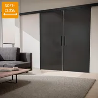 Schiebetür doppelflügelig Schwarz Glas Tür satiniert 1800x2035 Zimmertür Glasschiebetür -  Stabgriff+2seitiger Softclose