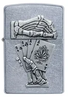 ZIPPO - Dead Man's Hand Emblem - Silber Chrome Skelett Poker Ace Kartenspiel Knochen Sturmfeuerzeug nachfüllbar Benzin 60005950