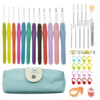 Häkelhaken Set - Ergonomische Soft Gummi Comfort Grip Häkeln Stricken Nadeln Kit Haushalt Werkzeug mit tragbaren Tasche,Bunte (34 Stück)