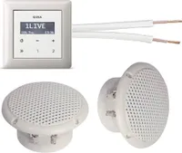 Gira Unterputz Radio Unterputzradio 228403 reinweiß glänzend Komplett-Set + 2 x Deckenlautsprecher weiß (Feuchtraum/Badezimmer) Einbaulautsprecher + Radioeinheit + Rahmen + 20 m Lautsprecherkabel