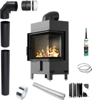 KRATKI LUCY Rechts Kamineinsatz 12 kW fi200 Schwarz Eckrohrset