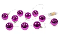 LED Lichterkette mit 10 beleuchteten Weihnachtskugeln aus Glas mit Muster, Gesamtlänge ca. 180 cm (pink)
