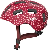 ABUS Fahrradhelm Youn-I 2.0 - mit Licht für Kinder, Jugendliche und junge Erwachsene - für Mädels und Jungs - Rot mit Herz-Muster, Größe M