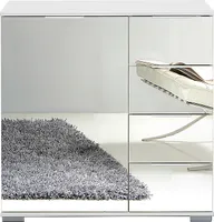 Schlafzimmer Kommode in weiß mit Spiegelfront ELSTRA-43, B/H/T ca. 81/83/41 cm