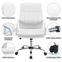 Yaheetech Bürostuhl Ergonomischer Schreibtischstuhl Chefsessel Drehstuhl mit Wippfunktion Computerstuhl mit Hoher Rückenlehne bis 136 kg Belastbar fürs Büro/Arbeitszimmer Weiß