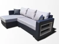 Platan Ecksofa, Schlafcouch KAMIL in Schwarz und Grau Klappsofa, mit Schlaffunktion, mit Bettkasten und integriertem Regal