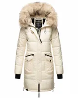Marikoo Chaskaa Damen Winter Steppjacke mit Kapuze Wintermantel Parka Kunstfellkragen Off White Gr. 42 - XL