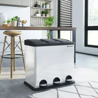 SONGMICS Mülleimer 54L Treteimer 3 x 18L Edelstahl Abfalleimer mit Inneneimer Trennsysteme LTB54L