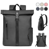 Damen Herren Rolltop Rucksack 25L, Groß Schulrucksack Wasserdicht mit 15,6 Zoll Laptopfach, Backpack für Job Radsport Reisen Freizeit Fahrrad, Schwarz