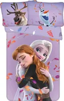 Disney detská posteľná bielizeň obojstranný motív Frozen Anna Elsa Sven Olaf leaves magic magic purple prikrývka 100 x 135 + vankúš 40 x 60 cm, 100% bavlna