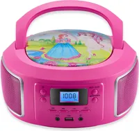 Przenośny odtwarzacz CD Cyberlux | odtwarzacz CD dla dzieci | port AUX-IN | port USB | radio CD/MP3 | radio dla dzieci | radio CD | system stereo | boombox | różowy