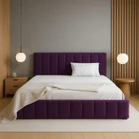 GUTTO Polsterbett nach Maß  mit Holz-Lattenrost 180 x 200cm aus Samt Pflaume Bett aus Velour Doppelbett - (nach Maß - Individuell anpassbare Höhe)