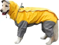Hunde Regenmantel mit abnehmbarem Hoodie, Verstellbarer Outdoor-Tunnelzug Hundemantel, wasserdichte Hundejacke Regenjacke mit Kapuze und Kragenloch, Gelb, 26