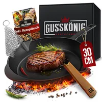 GUSSKÖNIG Gusseisenpfanne - 30cm Pfanne Gusseisen - Grillpfanne Gasgrill - Eingebrannte Gusseisen-Pfanne - Cast Iron Pan - Robuste Gusspfanne