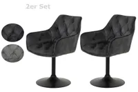 2er Set Sessel, Armlehnen Stuhl Birte - Samt Vintage anthrazit - Trompetengestell Pulverbeschichtung schwarz 360° drehbar- 120 kg belastbar