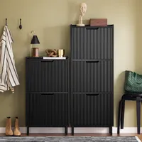 SoBuy FSR177-H-SCH Schuhkipper mit 3 Klappen Schuhschrank schmal Schuhregal mit 3 Ablageflächen Schuhkommode Schuhablage Schwarz BHT ca. 50x130x19cm