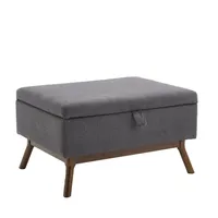 LVHOM Fußhocker mit Stauruam, Quadratischer Sitzhocker, Ottomane mit Leinenoptik, Holzbeine, Fußstütze, Polsterhocker, 80 x 59 x 45 cm, Grau
