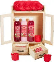 BRUBAKER Cosmetics Bade- und Pflegeset im Holzschrank - Wellness Badeset für Frauen - Damen Geschenkset mit Holz Dekoration, Cranberry Duft