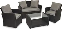 SVITA ROMA Polyrattan Lounge Rattan Garten Möbel Set mit Sofa und Sessel Gartenlounge Essgruppe mit Tisch Schwarz