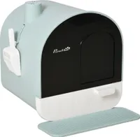 PawHut Katzentoilette mit Deckel, Katzenklo inkl. Schaufel und Streu-Matte, Ausziehbares Tablett, Katzenklo für Katzen bis 5 kg, Grün, 43 x 44 x 47 cm