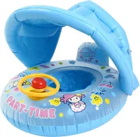 Inflatable Baby Swimming Float,Kid Swimming Ring with Sun Canopy,Baby Pool Float blau