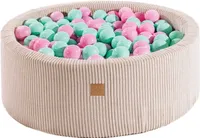MeowBaby® Okrągły basen na piłeczki Aesthetic 90x30 cm z 200 piłeczkami, sztruks, beżowy: pastelowy róż/mięta