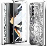 Luxusní galvanizovaná pouzdro pro Samsung Galaxy Z Fold 4 5G, ochrana pantu, průhledné pouzdro s fólií na displej Stříbro